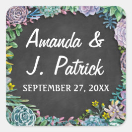 Adesivo Quadrado Vinhetas-favoritas de Casamento de Chalkboard Succ