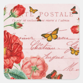 Adesivo Quadrado vinhetas florais francesas com flor vermelha