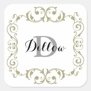Adesivo Quadrado Vinhetas Monogramas Dourados