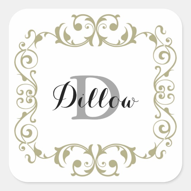 Adesivo Quadrado Vinhetas Monogramas Dourados (Frente)