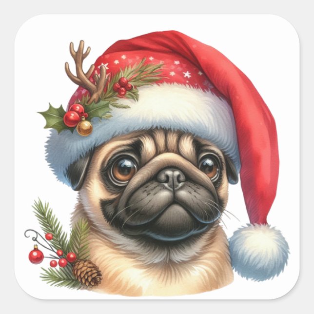 Adesivo Quadrado Vinhetas para cães festivos (Frente)