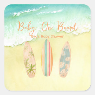 Adesivo Quadrado Vinhetas para Chá de fraldas de bebê em Conselho