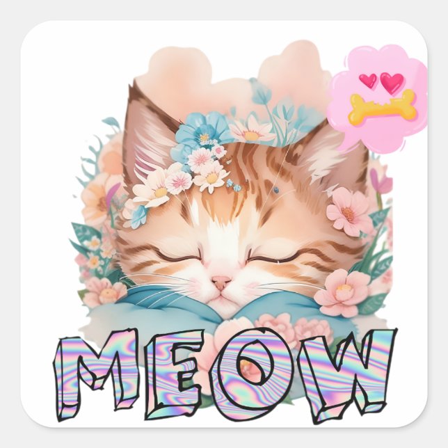 Adesivo Quadrado Vinhetas para gatos de corte personalizado de 8" x (Frente)