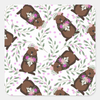 Adesivo Quadrado Vinhetas para o Dia do Groundhog