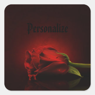 Adesivo Quadrado Vinhetas Personalizadas com Rosa vermelha Gótica