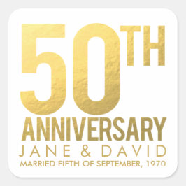 Adesivo Quadrado Vinhetas personalizadas de 50 anos Dourados
