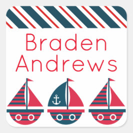 Adesivo Quadrado Vinhetas Personalizadas de Barcos de Navegação Est