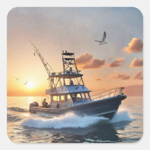 Adesivo Quadrado Vinhetas quadradas de barcos de pesca