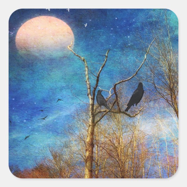 Adesivo Quadrado Vinhetas Quadradas de Cena de Floresta Whimsical (Frente)