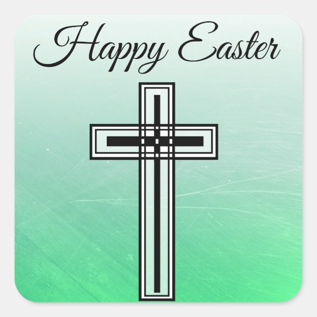 Adesivo Quadrado Vinhetas Religiosas da Cruz Verde e Negra (Frente)