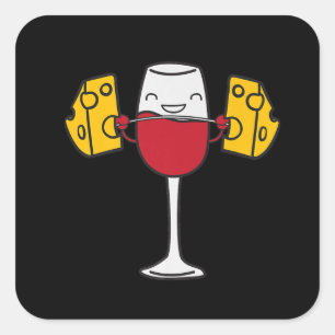 Adesivo Quadrado Vinho Vermelho Levantando Queijo Engraçado Saco Q