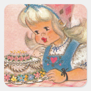 Adesivo Quadrado Vintage 1960 Para Uma Garota Muito Doce Feliz Aniv