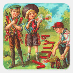 Adesivo Quadrado Vintage 4 de julho Crianças