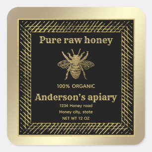 Adesivo Quadrado Vintage Abelha de ouro de luxo/apiário/fazenda de 