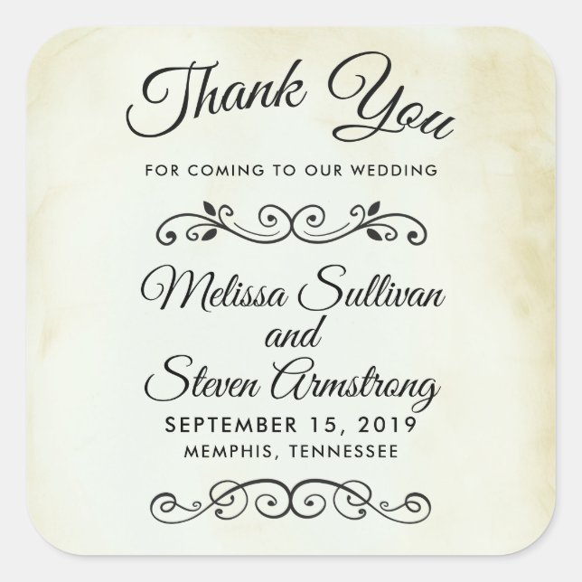 Adesivo Quadrado Vintage Aged Western Style Casamento Obrigado (Frente)