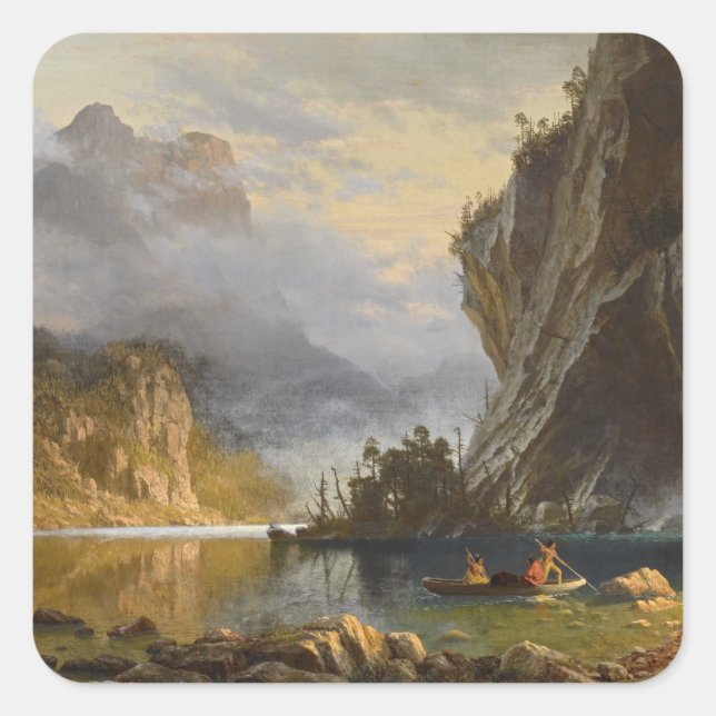 Adesivo Quadrado Vintage Albert Bierstadt Indians Speaking Fisherie (Frente)