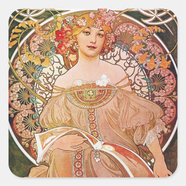 Adesivo Quadrado Vintage Alphonse Maria Mucha Art (Frente)