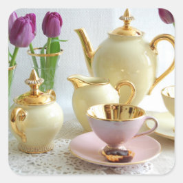 Adesivo Quadrado Vintage amarelo, dourado e cor-de-rosa