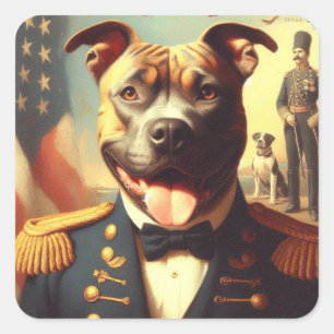 Adesivo Quadrado Vintage American Pit Bull Terrier Painting