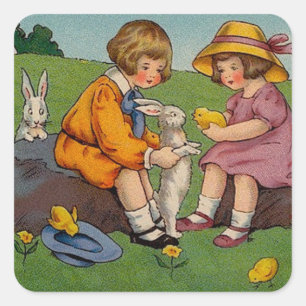 Adesivo Quadrado Vintage Animais Lindos Páscoa