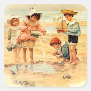 Adesivo Quadrado Vintage Antiguamente Beach Boy Children Fine Art