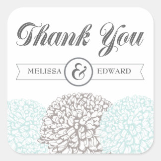Adesivo Quadrado Vintage Aqua Zinnia Flores Obrigado Stickers