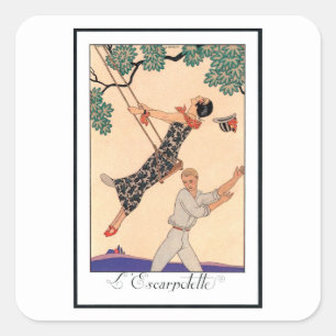 Adesivo Quadrado Vintage Art Deco Love, O Swing de George Barbier