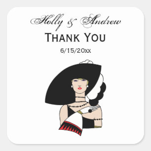 Adesivo Quadrado Vintage Art Deco Mulher Vestindo Luvas De Ódio Cor