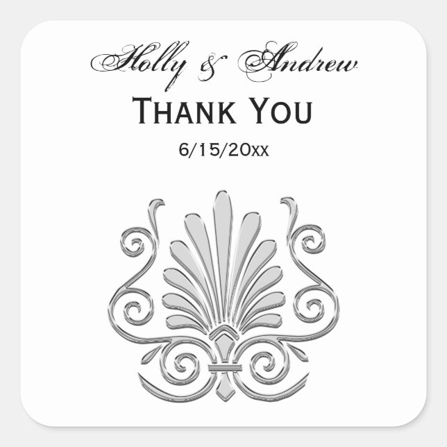 Adesivo Quadrado Vintage Art Deco Silver Plume Árabe (Frente)