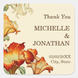 Adesivo Quadrado Vintage Art Nouveau Botânico Mucha Obrigado