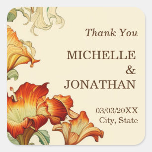 Adesivo Quadrado Vintage Art Nouveau Botânico Mucha Obrigado