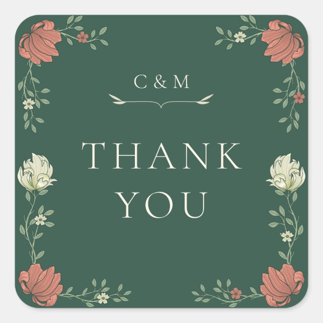 Adesivo Quadrado Vintage Art Nouveau Floral Wedding (Frente)