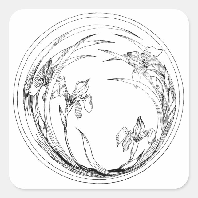 Adesivo Quadrado Vintage Art Nouveau Irises - Iris Modelo (Frente)