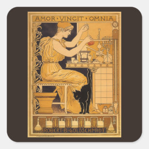 Adesivo Quadrado Vintage Art Nouveau, Love Conquista All Scientist