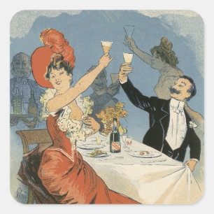 Adesivo Quadrado Vintage Art Nouveau, Restaurante Olimpíada Taverne