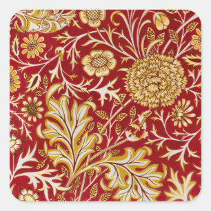 Adesivo Quadrado Vintage Arte Floral Vermelha Cherwell de William M