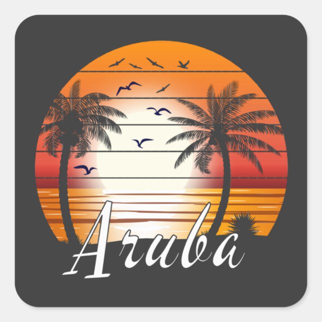 Adesivo Quadrado Vintage Aruba Palm Trees Summer Beach (Frente)