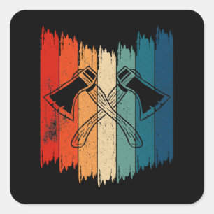 Adesivo Quadrado Vintage Axe Throwing Retro Axe Throwing
