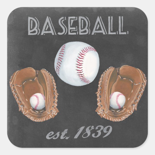 Adesivo Quadrado Vintage Baseball Chalkboard Design (Frente)