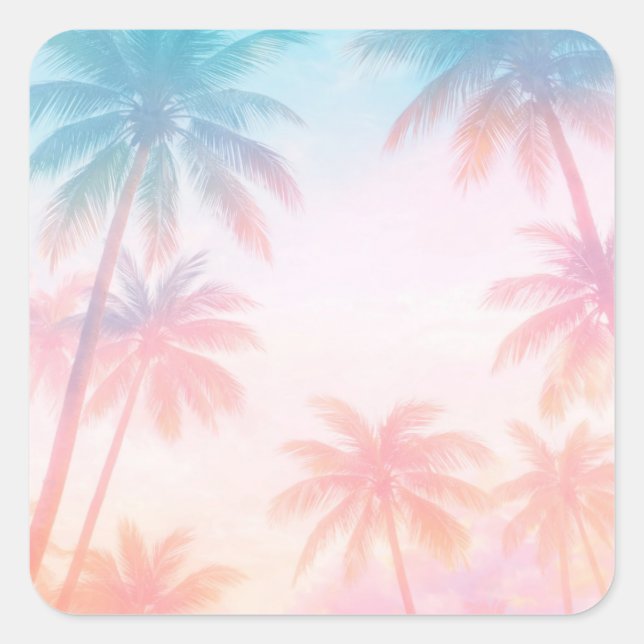 Adesivo Quadrado Vintage Beach Sunset Palm Trees Pastel             (Frente)
