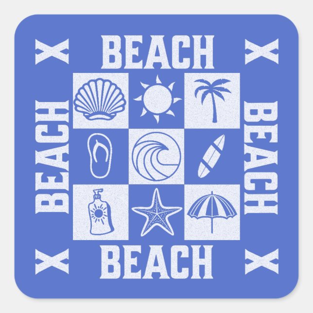 Adesivo Quadrado Vintage Beach Vibes -Beach Beach Beach  (Frente)