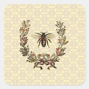 Adesivo Quadrado Vintage Bee Wreath