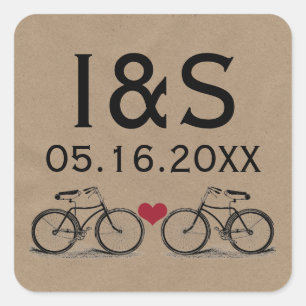 Adesivo Quadrado Vintage Bicycle Weding Favor Stickers