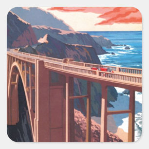 Adesivo Quadrado Vintage Big Sur Bixby Bridge USA Turismo nos EUA