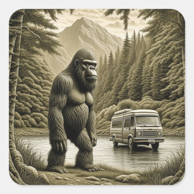 Adesivo Quadrado Vintage Bigfoot e RV Camper (Frente)