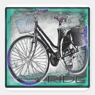 Adesivo Quadrado Vintage Bike Ride Teal