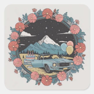 Adesivo Quadrado Vintage Birthday Adventure Sticker