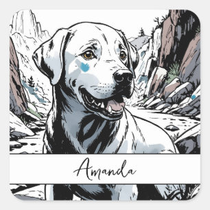 Adesivo Quadrado Vintage Black and White Close Labrador