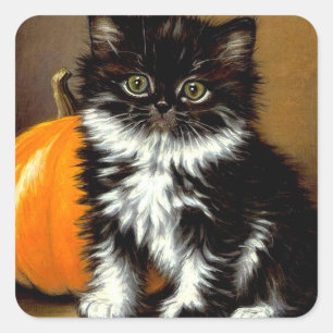 Adesivo Quadrado Vintage Black and White Halloween Cat
