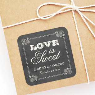 Adesivo Quadrado Vintage Black Chalkboard Wedding Love é Sweet